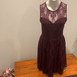 NWT Express Lace Skater Dress, Dark Berry, M